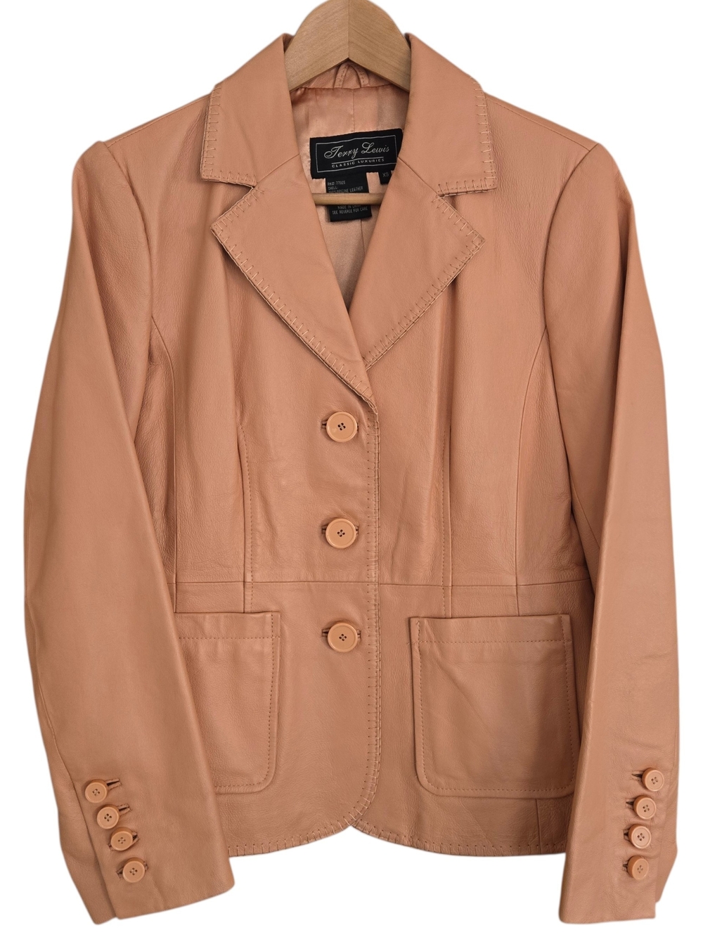 Terry Lewis Classic Luxuries Leather Jacket Womens XS Peach Coral Button Up VTG
